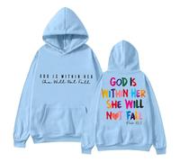 Generisch Sudadera con capucha cristiana para mujer con texto en inglés «God is Within Her», Style_h12 blue, L