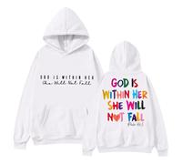 Generisch Sudadera con capucha cristiana para mujer con texto en inglés «God is Within Her», Style_h13 Blanco, XL
