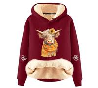 Generisch Sudadera con capucha de forro polar informal con estampado de vaca. Sudadera de manga larga a la moda para una comodidad acogedora., Vino, M