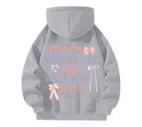 Generisch Sudadera con capucha de gran tamaño para mujer, divertida sudadera con capucha con texto "God is Within Her She Will Not Fall" con estampado de letras, informal, simple, sudadera con capucha