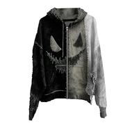Generisch Sudadera con capucha de Halloween para hombre, color de contraste, con cremallera completa, cara de KuRbis, estampado de terror, chaqueta con capucha para hombre, disfraz de KüRbis Fun