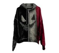 Generisch Sudadera con capucha de Halloween para hombre, color de contraste, con cremallera completa, cara de KuRbis, estampado de terror, chaqueta con capucha para hombre, disfraz de KüRbis Fun