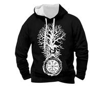 Generisch Sudadera con capucha de invierno vikingo para hombre con Odin y cuervos, mitología nórdica, tatuaje gótico, sudadera con capucha, manga larga, diseño medieval, suéter vikingo para hombre