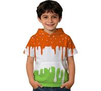Generisch Sudadera con capucha de manga corta para niños y niñas, ligera e informal, con bolsillo, naranja, 7-8 años