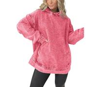 Generisch Sudadera con capucha de mezclilla con bolsillos delanteros para mujer, casual suelto de manga larga, sudaderas vaqueras, rosa oscuro, S
