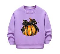 Generisch Sudadera con capucha de Navidad para niñas e invierno manga larga plus sudadera con capucha de forro polar Halloween lazo calabaza casual grueso cálido cuello redondo ropa infantil, morado
