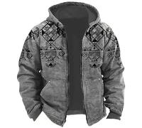 Generisch - Sudadera con capucha de vikingo para hombre, mitología nórdica impresa, chaqueta vintage de forro polar con cremallera completa, chaqueta de invierno con forro de felpa, estampado medieval