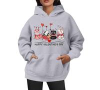 Generisch Sudadera con capucha estampada para el día de San Valentín para mujer, Gris claro., XXL
