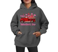 Generisch Sudadera con capucha estampada para el día de San Valentín para mujer, gris, M