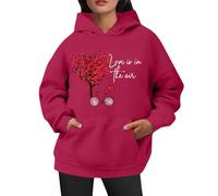 Generisch Sudadera con capucha estampada para el día de San Valentín para mujer Jersey con riñonera, rojo, XXL