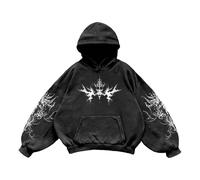 Generisch Sudadera con capucha gótica para hombre con gráfico tribal, sudadera con capucha de gran tamaño en estilo Y2K | Sudadera urbana con estampado sombrío, Style_h01 Negro, XL