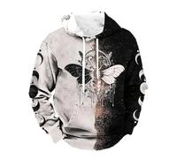 Generisch Sudadera con capucha gótica para hombre en diseño dividido de dos colores - Sudadera con capucha con calavera de polilla y estampado de fase lunar | Sudadera mística para un look alternativo