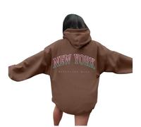Generisch Sudadera con capucha grande para mujer, algodón, sudadera con capucha New York, sudadera deportiva, transpirable, informal, de algodón, elegante, transpirable, camiseta deportiva, marrón, S