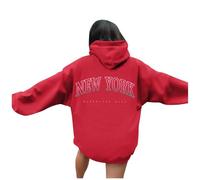 Generisch Sudadera con capucha grande para mujer, algodón, sudadera con capucha New York, sudadera deportiva, transpirable, informal, de algodón, elegante, transpirable, camiseta deportiva, rojo, S