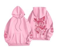 Generisch Sudadera con capucha grande para mujer con estampado de mariposas, sudadera con capucha con estampado de espalda y mangas grandes | Sudadera informal de estilo gótico, Estilo D09 Rosa, M