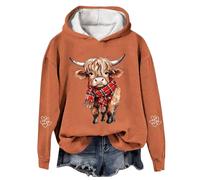 Generisch Sudadera con capucha navideña para mujer, con estampado de vaca occidental, para días festivos, acogedoras noches de invierno, naranja, 3XL