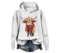 Generisch Sudadera con capucha navideña para mujer, con estampado de vaca occidental, para días festivos, acogedoras noches de invierno, Blanco, L