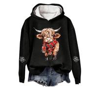 Generisch Sudadera con capucha navideña para mujer, con estampado de vaca occidental, para días festivos, acogedoras noches de invierno, Negro , S