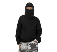 Generisch Sudadera con capucha para adolescentes y niñas, ninja, pasamontañas, talla grande, chaqueta de invierno, sudadera y bolsillo, chaqueta de entretiempo cálida con capucha, Negro , 11 años