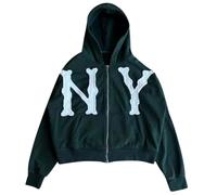 Generisch Sudadera con capucha para hombre con bordado de letras, práctica cremallera para un estilo informal de calle, Verde militar., XL