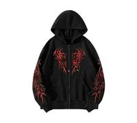 Generisch Sudadera con capucha para hombre en estilo Y2K con estampado de alas góticas - Chaqueta con diseño tribal en el pecho y las mangas | Chaqueta de streetwear casual para un look alternativo, M