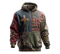 Generisch Sudadera con capucha para hombre en llamativo aspecto patchwork, sudadera con símbolo de cruz y detalles de camuflaje | Jersey resistente para un estilo seguro, Style_l01 azul, M