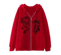 Generisch Sudadera con capucha para hombre, informal, chaqueta con capucha con estampado de dragón, cremallera de gran tamaño, sudadera con estampado de dragón, jersey de manga larga Y2K, sudadera con