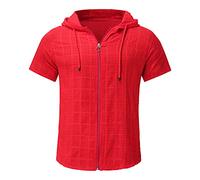 Generisch Sudadera con capucha para hombre, manga corta, camisa de verano, manga corta, informal, sudadera con capucha para hombre, con manga corta, a cuadros con cremallera, camisetas deportivas con