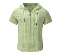 Generisch Sudadera con capucha para hombre, manga corta, camisa de verano, manga corta, informal, sudadera con capucha para hombre, con manga corta, a cuadros con cremallera, camisetas deportivas con