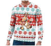 Generisch Sudadera con capucha para hombre sin diseño navideño, cuello redondo, doble capa, cálido jersey de invierno con copo de nieve, diseño de Papá Noel para invierno, amarillo, XXL