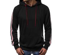 Generisch Sudadera con capucha para hombre, sudadera informal con capucha, sudadera deportiva de manga larga, diseño de rayas, con cordón, cuello redondo, traje deportivo suelto, O negro., L
