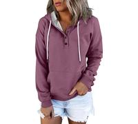 Generisch Sudadera con capucha para mujer 2025, chaqueta con capucha para otoño e invierno, sudadera larga con capucha, botones con bolsillos, abrigo de gran tamaño, morado, 3XL