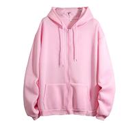 Generisch Sudadera con capucha para mujer, básica, de un solo color, con bolsillos, con cordón, manga larga, casual, con cremallera, para fitness y entrenamiento, blusa, Rosa., XXL