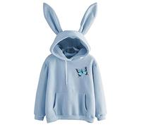 Generisch Sudadera con capucha para mujer, blusa larga de conejo, sin mangas, blusa para mujer, azul, XL