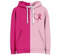 Generisch Sudadera con capucha para mujer con diseño de bloque de color para concienciación del cáncer de mama, dos colores con lazo rosa, sudadera con capucha para fuerza y esperanza, Estilo_a02 rosa
