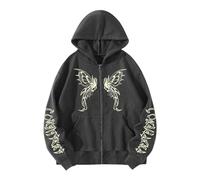 Generisch Sudadera con capucha para mujer con estampado de letras de gran tamaño, estilo hip hop gótico, con corte suelto para comodidad informal, gris, XL