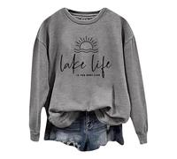 Generisch Sudadera con capucha para mujer con estampado de letras "Fashion is The Life", manga larga y cuello redondo, cómoda moda casual para el día a día, gris, XXL