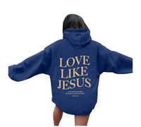 Generisch Sudadera con capucha para mujer con estampado de letras, manga larga, bolsillos negros, azul oscuro, S