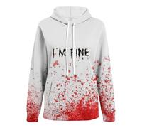 Generisch Sudadera con capucha para mujer con estampado de letras sangrientas, de manga larga, holgada, informal, para mujer, Rojo sandía, XL