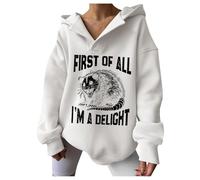 Generisch Sudadera con capucha para mujer con estampado floral "First of All I'm A", Blanco, XXL