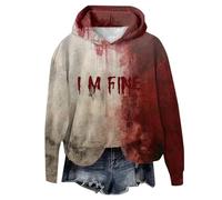 Generisch Sudadera con capucha para mujer con estampado gráfico de Halloween, manga larga, ajuste holgado, sudadera informal con diseño 3D, forro polar fino, para uso diario, invierno, Color rojo., XL
