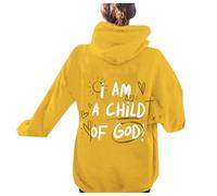 Generisch Sudadera con capucha para mujer con estampado I Am A Child of God Hoodie Oversize Hoodies Damen Vintage Sweatshirt mit Kordelzug Frauen Freizeit Sport Langarmshirt Training Pulli Streetwear