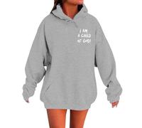 Generisch Sudadera con capucha para mujer con estampado I Am A Child of God Hoodie Oversize Hoodies Damen Vintage Sweatshirt mit Kordelzug Frauen Freizeit Sport Langarmshirt Training Pulli Streetwear