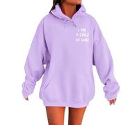 Generisch Sudadera con capucha para mujer con estampado I Am A Child of God Hoodie Oversize Hoodies Damen Vintage Sweatshirt mit Kordelzug Frauen Freizeit Sport Langarmshirt Training Pulli Streetwear