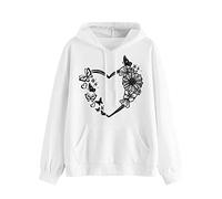 Generisch Sudadera con capucha para mujer con estampado romántico de amor, práctico cordón como sudadera informal de manga larga para el tiempo libre y el día a día, Blanco, M