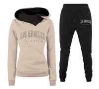 Generisch Sudadera con capucha para mujer con forro polar, sudadera y pantalón estampado para invierno, tiempo libre, moda, comodidad, caqui, L