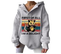 Generisch Sudadera con capucha para mujer con texto en inglés "First of All I'm A", Gris claro., S