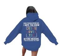 Generisch Sudadera con capucha para mujer, con versículos de la Biblia, sudadera de manga larga de gran tamaño para niñas, ropa elegante, azul, M