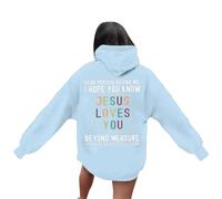 Generisch Sudadera con capucha para mujer, con versículos de la Biblia, sudadera de manga larga de gran tamaño para niñas, ropa elegante, azul claro, S