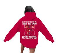Generisch Sudadera con capucha para mujer, con versículos de la Biblia, sudadera de manga larga de gran tamaño para niñas, ropa elegante, rojo, XL